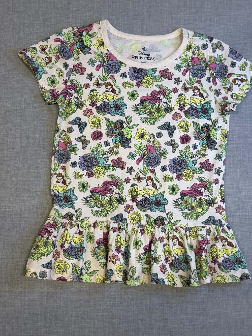 Disney Princess Girls Floral All-Over Print Peplum T-Shirt Size 7 - Picture 2 of 3
